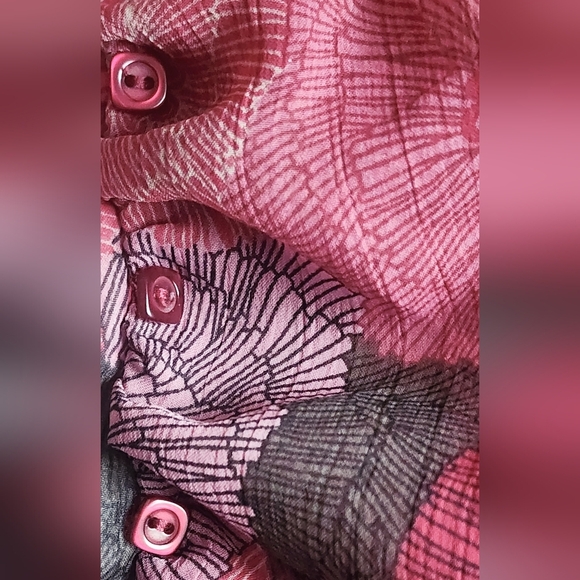 Claudia Ev Women's Sheer Chiffon Purple & Red Long Sleeve Ruffle Blouse Size 16W - Picture 8 of 10